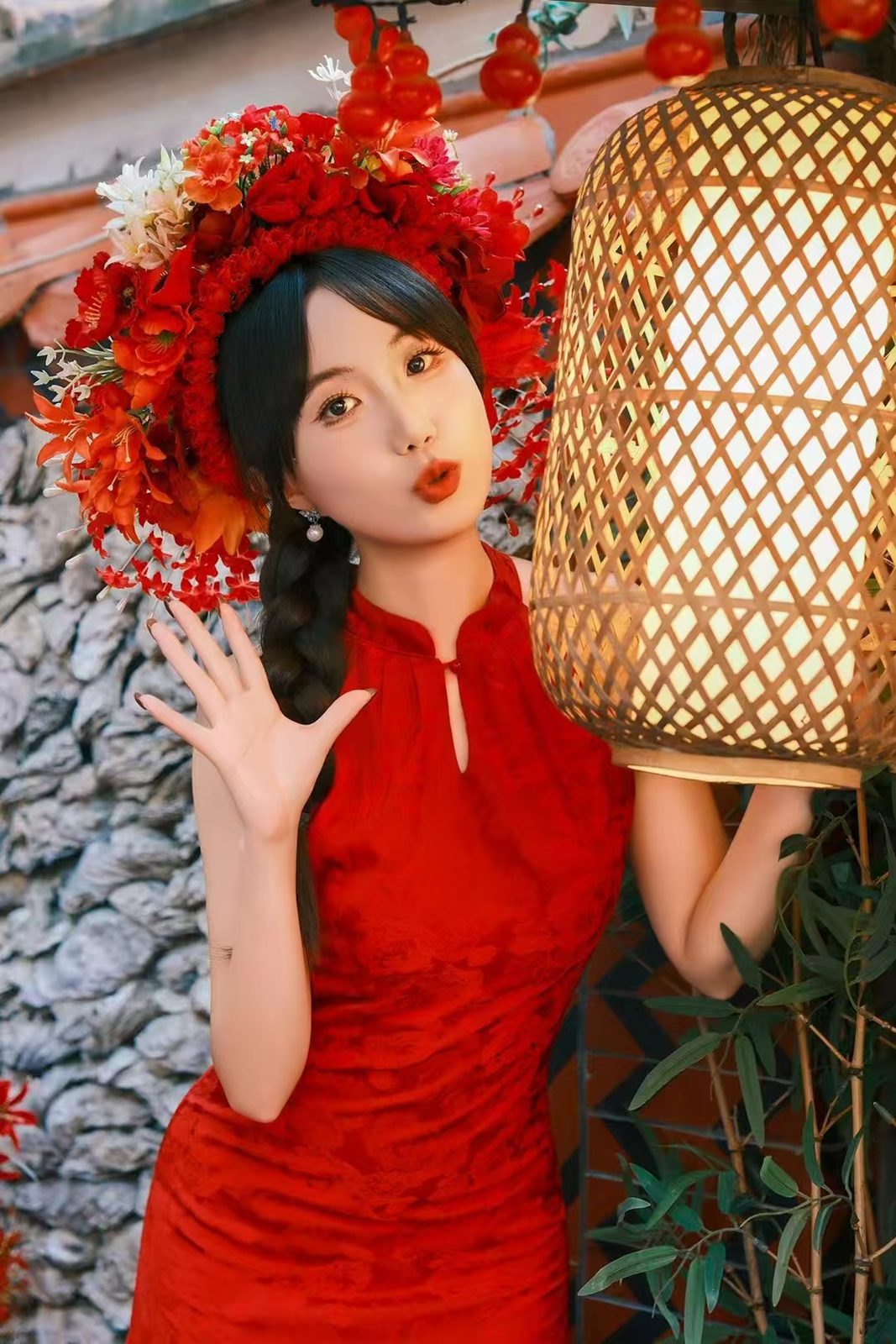 Nicole in a red dress